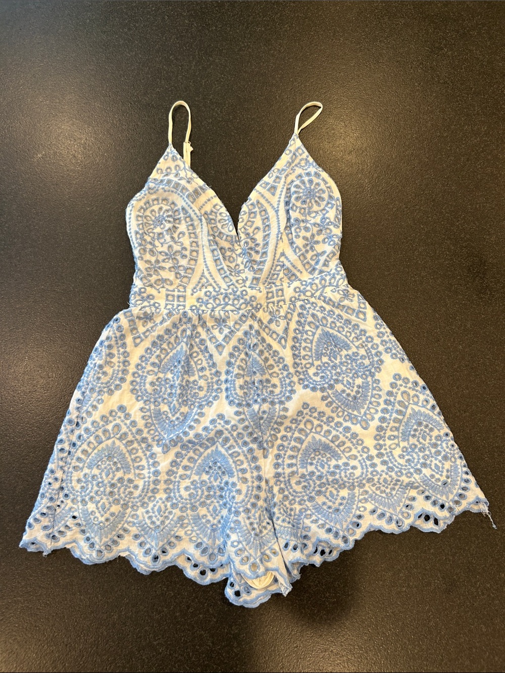 White Romper with Light Blue Embroidery